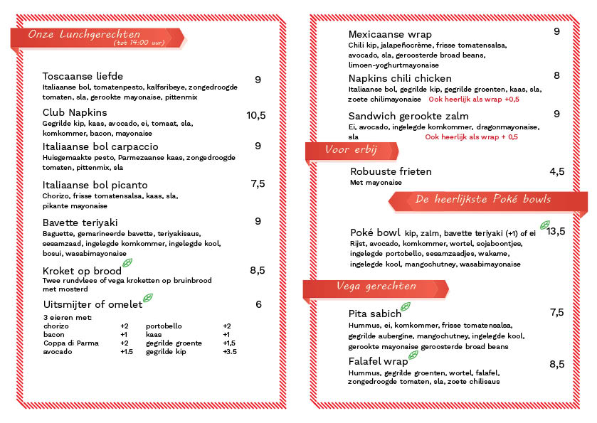 Menu kaart Napkins Woerden